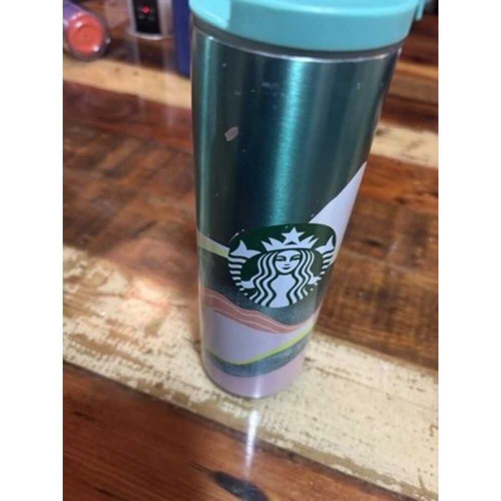 Starbucks 16oz Stainless Steel Travel Tumbler Abstract Pattern Teal Lid
